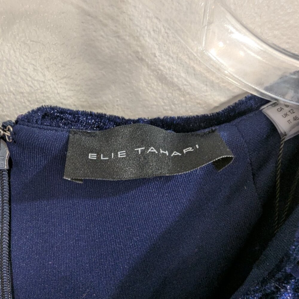 ELIE TAHARI Nwt The Robin Sequin Dress 8 Midnight Blue Blouson Sleeve Midi - Picture 9 of 12